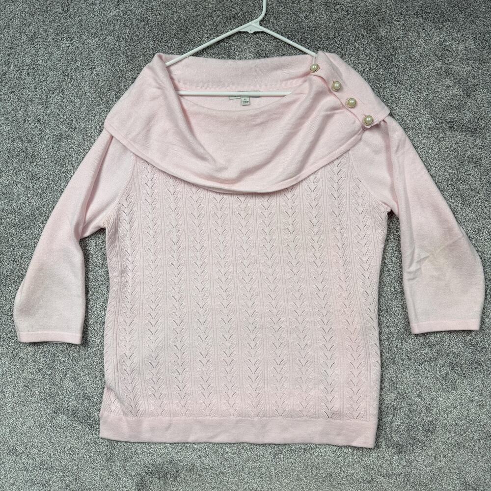 Studio Works Sweater Womens XL Pink Cowl Neck Button Preppy Feminine Layering